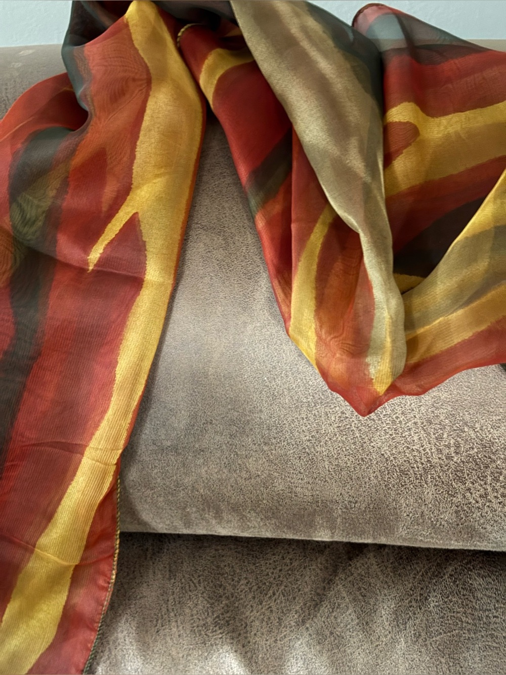 Sheer Beautiful Polyester Scarf Red and Gold Decorative Throw Approx 58” x 20”